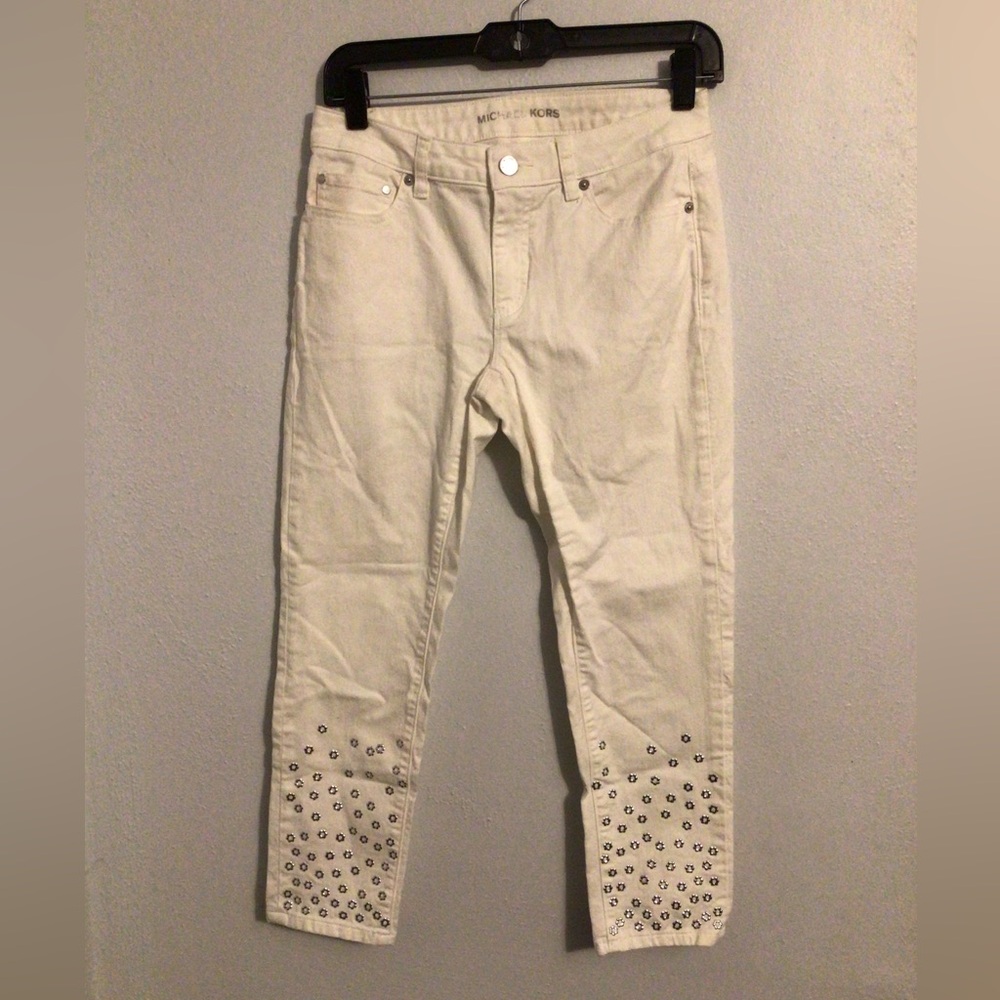 Michael Kors Izzy Cropped Skinny White Denim Jeans. Size 2.